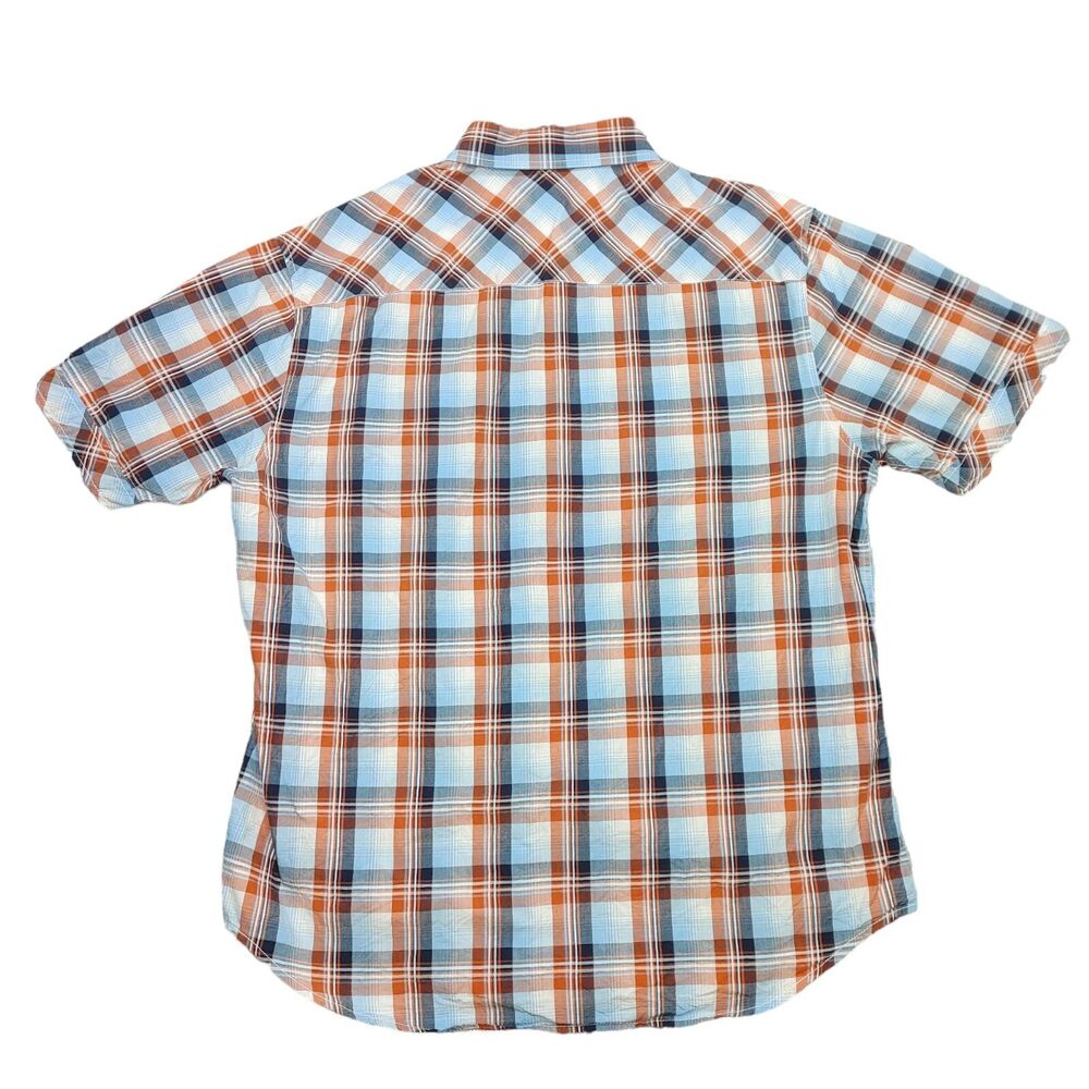 J. Campbell Los Angeles Button Up Shirt Pocket Mens XL Orange Blue Plaid - Picture 2 of 8